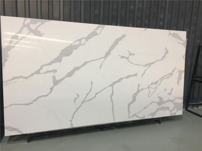 Popular Pure White and Big Vein Artificial Quartz Stone White Calacatta Quartz