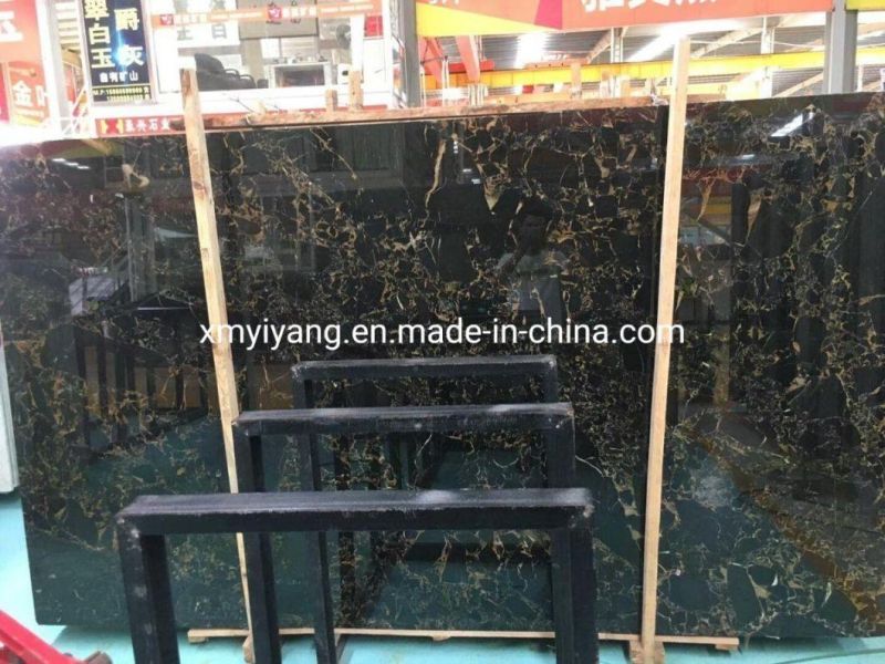 Chinese Natural Stone Golden Portoro Black Marble for Fireplace/Bathroom/Vanity Top/Background/Stairs/Flooring