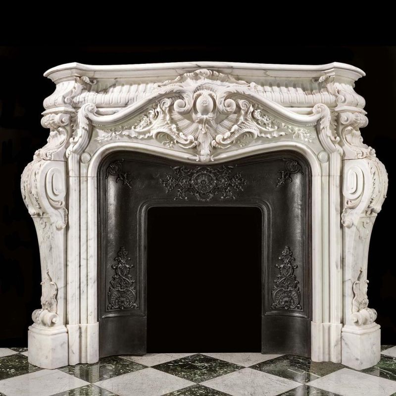 Luxury Fireplace Made with Natural White Marble French Style