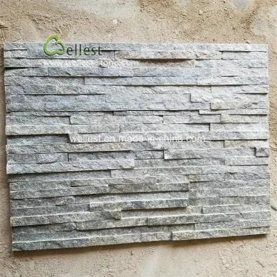 Tiny Strip Green Quartz Quartzite Ledge Stone Tile, Stacked Stone Panel for Garden Wall