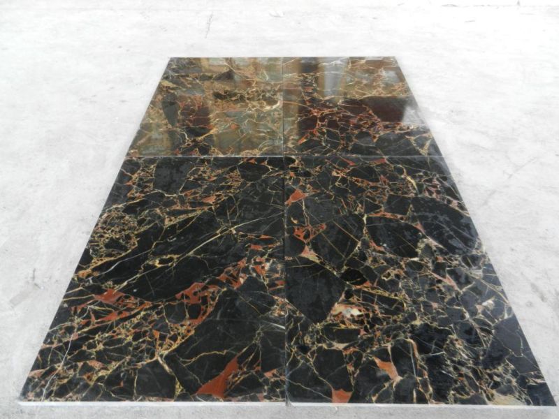 Golden Black Flower Marble Natural Black Marble Wit Gold Red Veins Polished Slabs Customized Size Floor Tile Wall Tiles