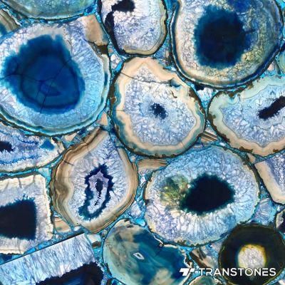 Translucent Blue Natural Agate Stone for Reception Desk &amp; Wall Panel