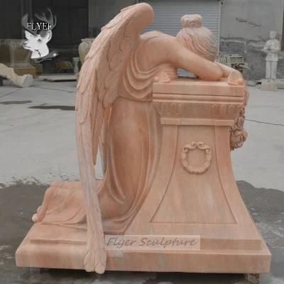 Cheap Price Popular Sunset Red Marble Weeping Angel Monument Headstone for Cemetery