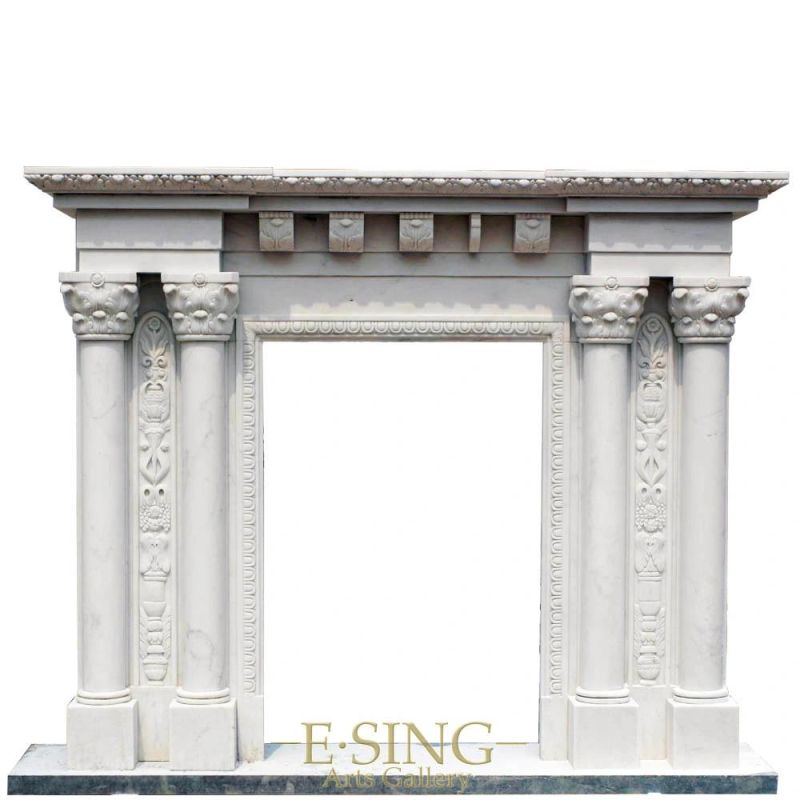 Popular Simple White Stone Marble Electric Fireplace for House