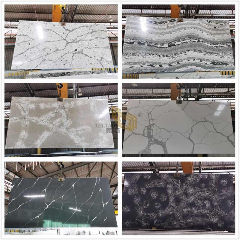 Grey/White/Beige/Brown/Wooden Quartz Slabs Bathroom Vanity Kitchen Countertops for Building Material