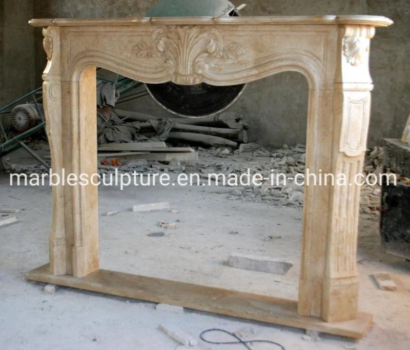 Customized Beige Stone Marble Carving Indoor Mantel Surround Fireplace (SYMF-095)