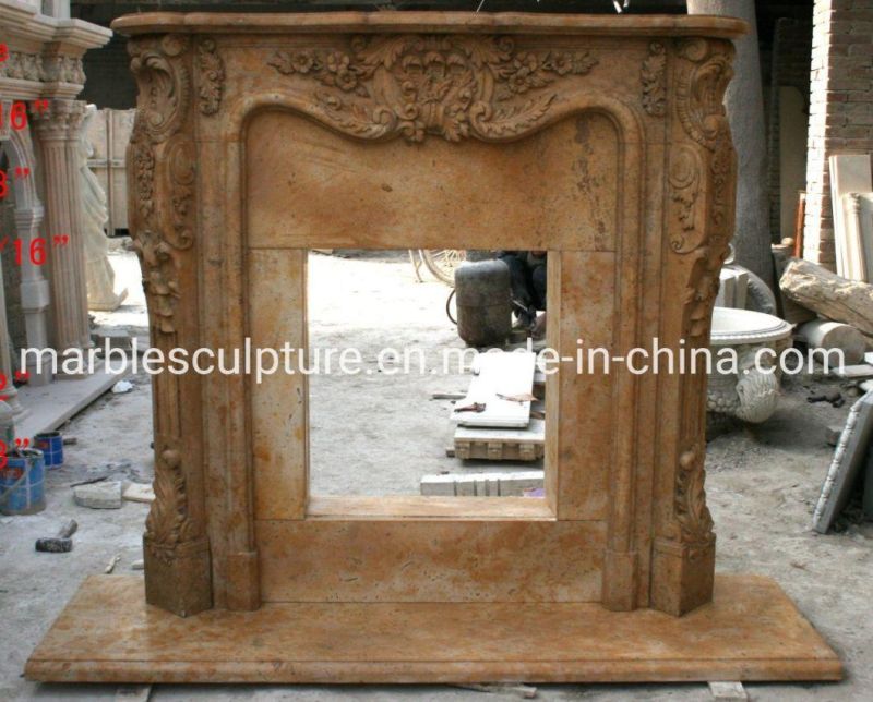 Decorative Antique Travertine Yellow Marble Stone Fireplace (SYMF-117)