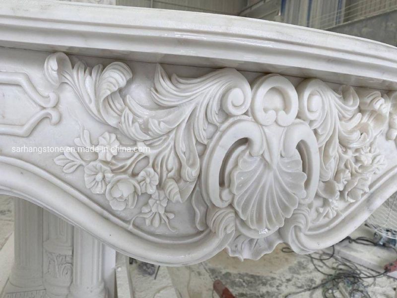 Popular Design Hand Carved Decorative Natural White Marble Fireplace Mantles