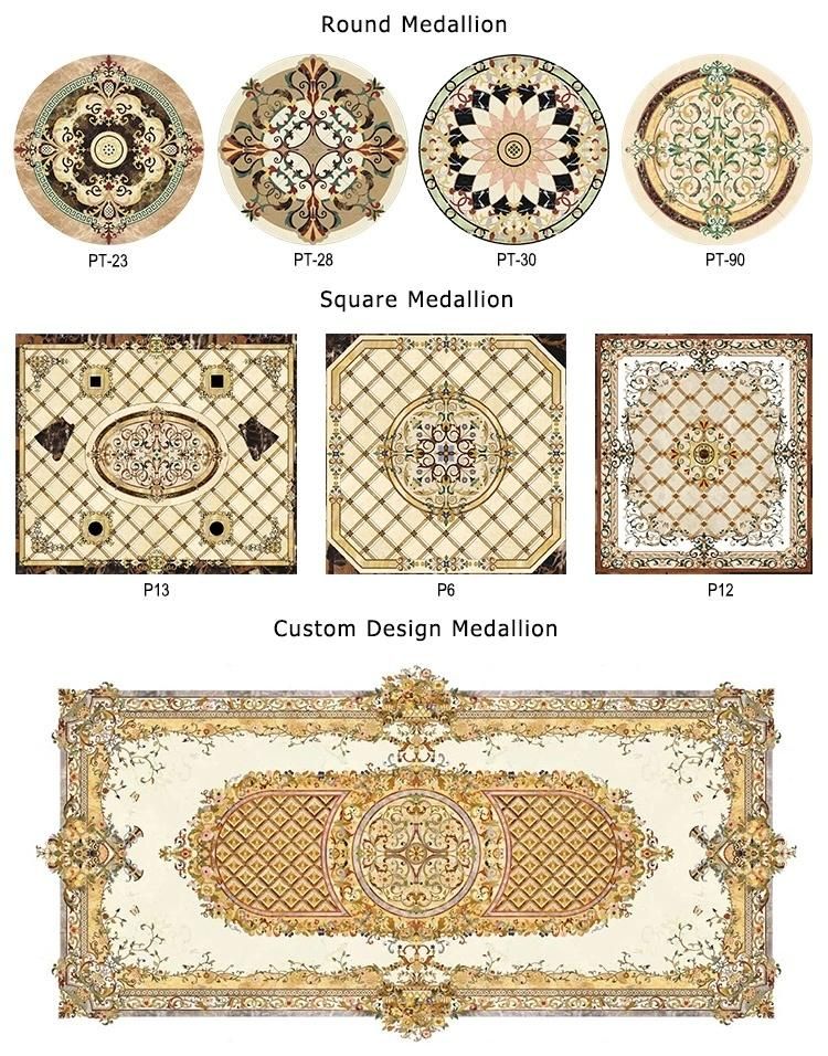 Interior Lobby Design Custom Azul Bahia Granite Inlay Waterjet Marble Medallion for Flooring