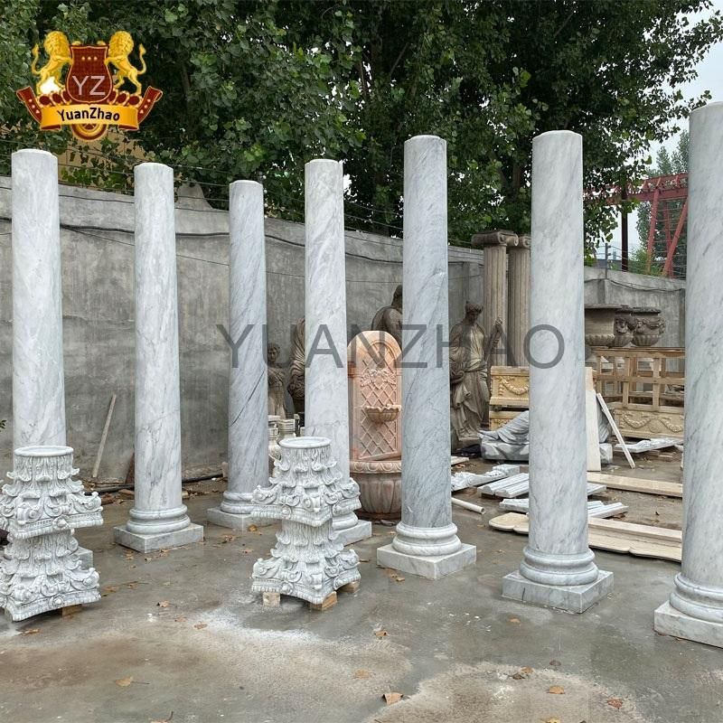 Outdoor Natural Stone Roman Pillars Building Material Hand Carved Polished Italy Marble Solid Roman Column