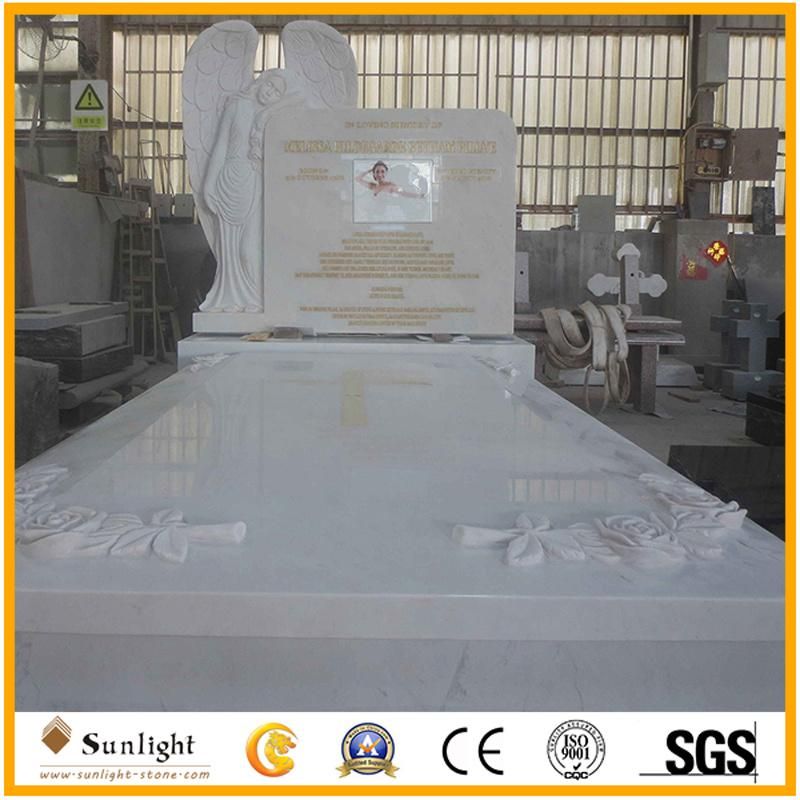 High Quality Beige Granite Tombstone Slab with Vase Carving Headstone