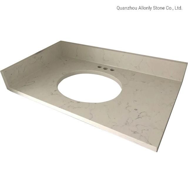Precut Corian Surface Beige Quartz Stone Vanity Top with Sink