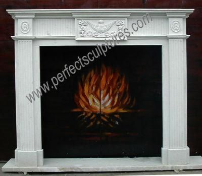 Freestanding White Marble Fireplace Surround with Carving Column Pillar (QY-LE091)