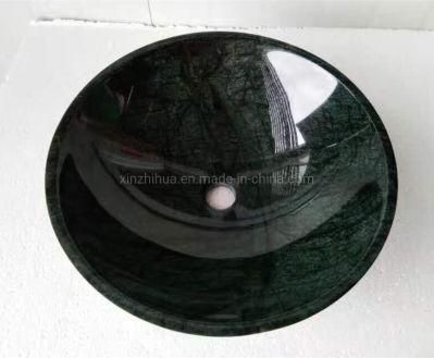 China Big Flower Green Marble Washbasin Sinks Polished Surface