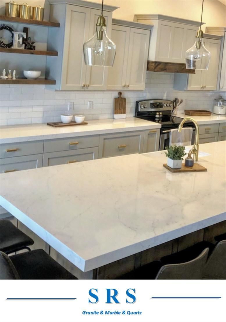 White/Black Calacatta Slab Artificial Quartz for Kitchentop Countertops Kitchen Project