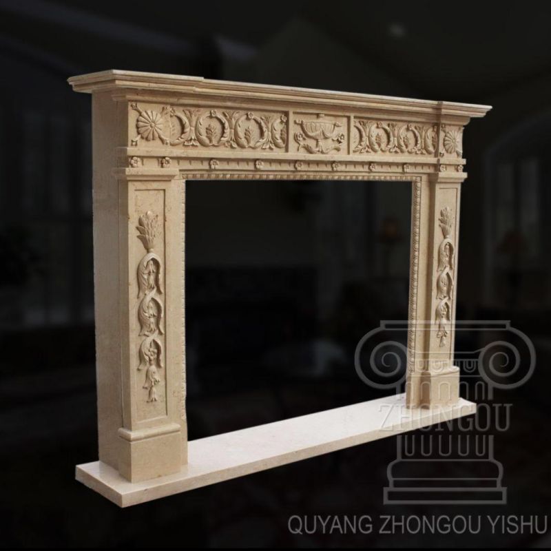 Good Quality Marble Fireplace Simple Partten White Mantel Egypt Beige Marble Fireplace
