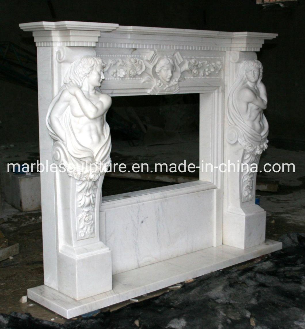 Antique Western Style White Marble Fireplace Carved Figures (SYMF-141)