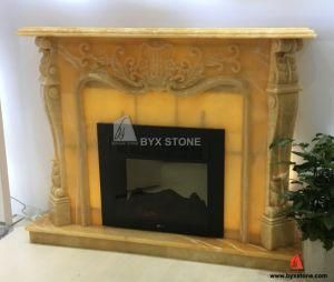 Beige Onyx Flower Carved Fireplace for Home Decoration