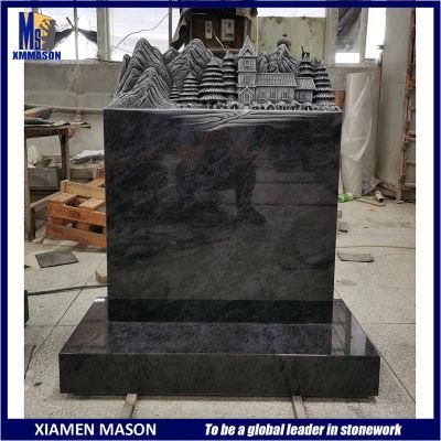 Xiamen Factory Wholesale Mass Blue Granite Tombstone with House Carving