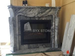 Bardiglio Arabescato Marble Electric Fireplace with Carving