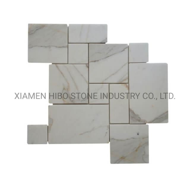 Calacatta Gold and Thassos White Polished Waterjet Mosaic Tiles