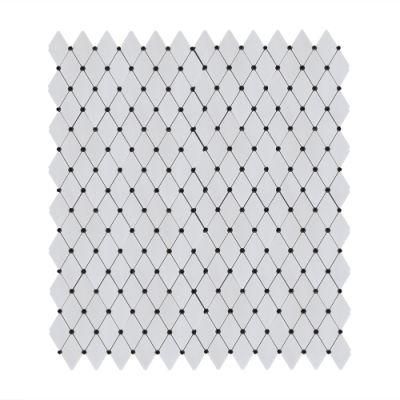 Rhombus Diamond Black DOT White Ground Marble Mosaic