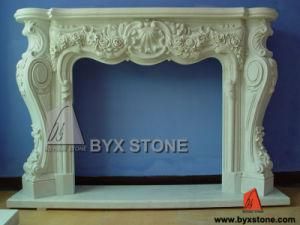 White Marble Stone Flower Carving Fireplace for Indoor