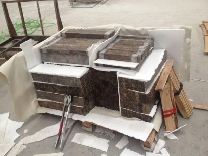 Tan Brown Marble Tiles for Stairs Steps and Riser with Antislip Groove
