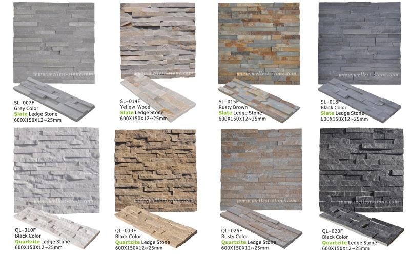 Blue Quartzite Stacked Stone Panel, Rough Slate Stone Veneer for Retaining Wall
