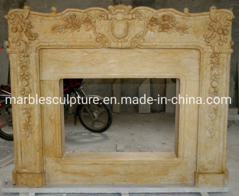 Classic Home Decoration Sculpture Beige Marble Fireplace (SYMF-163)