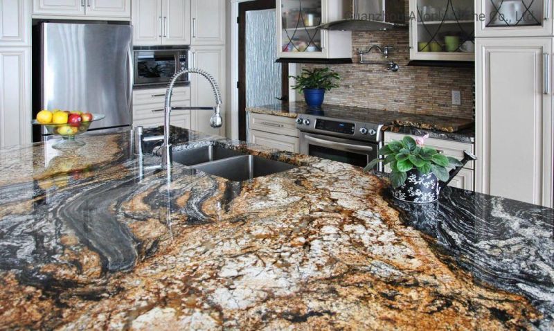 Prefab Black and Brown Luxury Stone Granite Kitchen Island Top