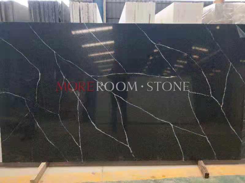 Larger Engineered Black Natural Stone Quartz Stone Countertop Slab for Sale