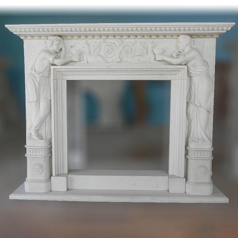 Simple Indoor Decor Marble Modern Stone White Fireplace Surround