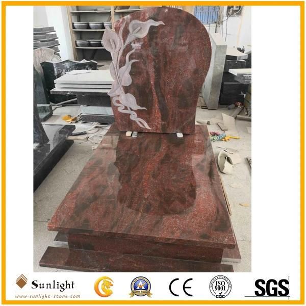European Customized Carved Flower Tree Polished Black Stone Granite Headstone/Tombstone/Monument
