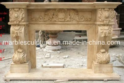 Beautiful Classic Design Sculpture Mantel Beige/Yellow Marble Fireplace (SYMF-091)