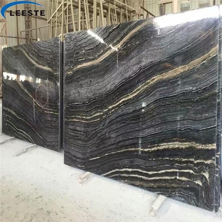 Wood Black Marble Ancient Wood Vein Natural Black Marble Slabs Polished Tiles