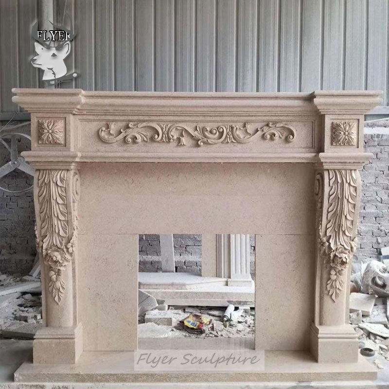 Hand Carving Freestanding Victorian Style White Marble Fireplace for Home Decoration
