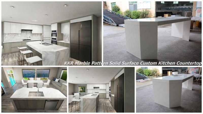 Engineered Marble Man Made Stone Solid Surface Veined Corian Stone Kitchen Worktop