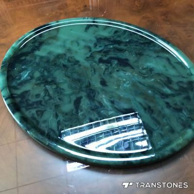 Transtones Translucent Blackish Green Artificial Alabaster Round Tray