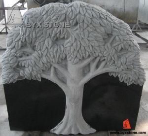 Black Stone Tree Carving Individual Memorial Headstone for Cemetery