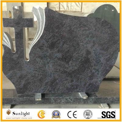 Cross Carved Sculpture Headstone Monument/Tombstone in Bahama Blue Purple Headstone
