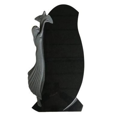 Custom Hand Carved Granite Black Stone Angel Tombstone for Sale Model 43
