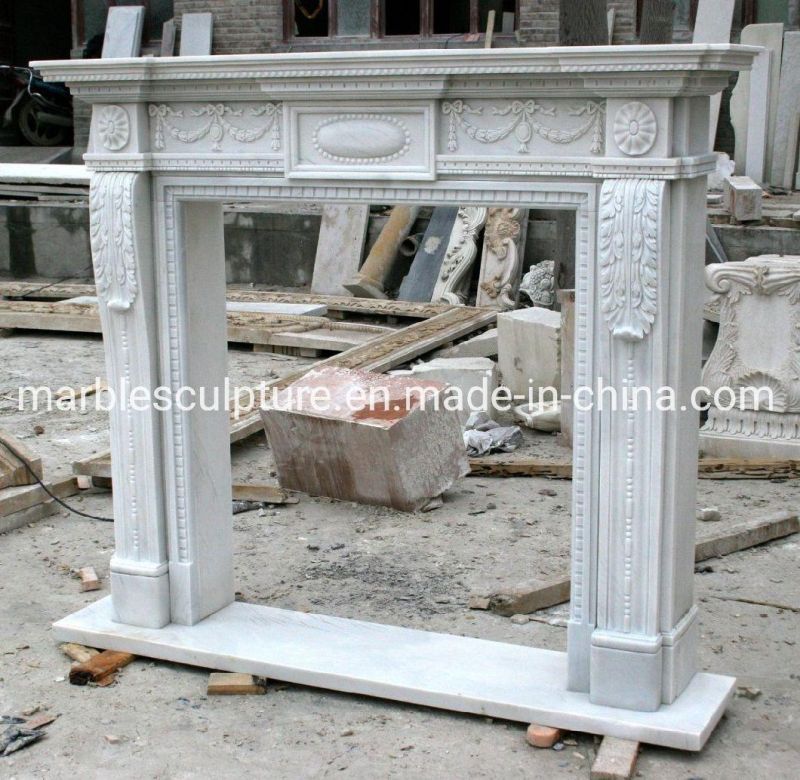 Indoor Decoration White Marble Fireplace Hand Carved (SYMF-154)
