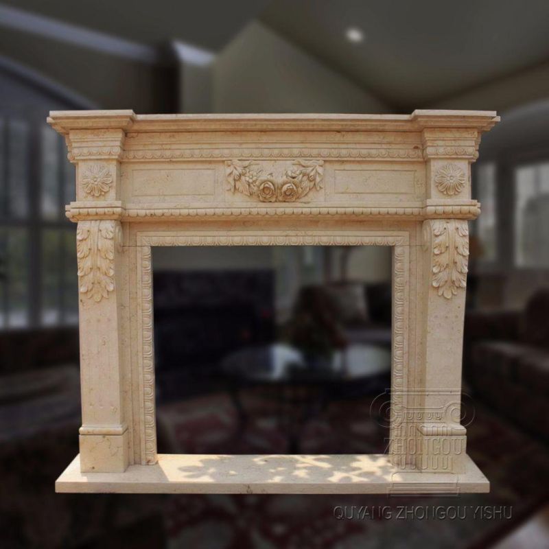 Good Quality Simple Partten White and Yellow of Egypt Marble Fireplace Sculpture T-6389