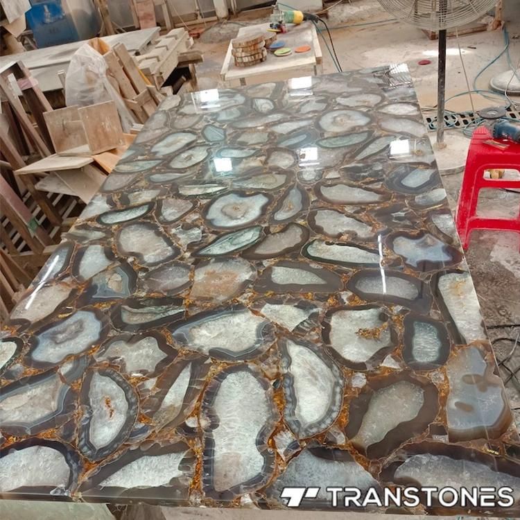 New Design Translucent Luxury Gold Brown Natural Agate Wall Sheet