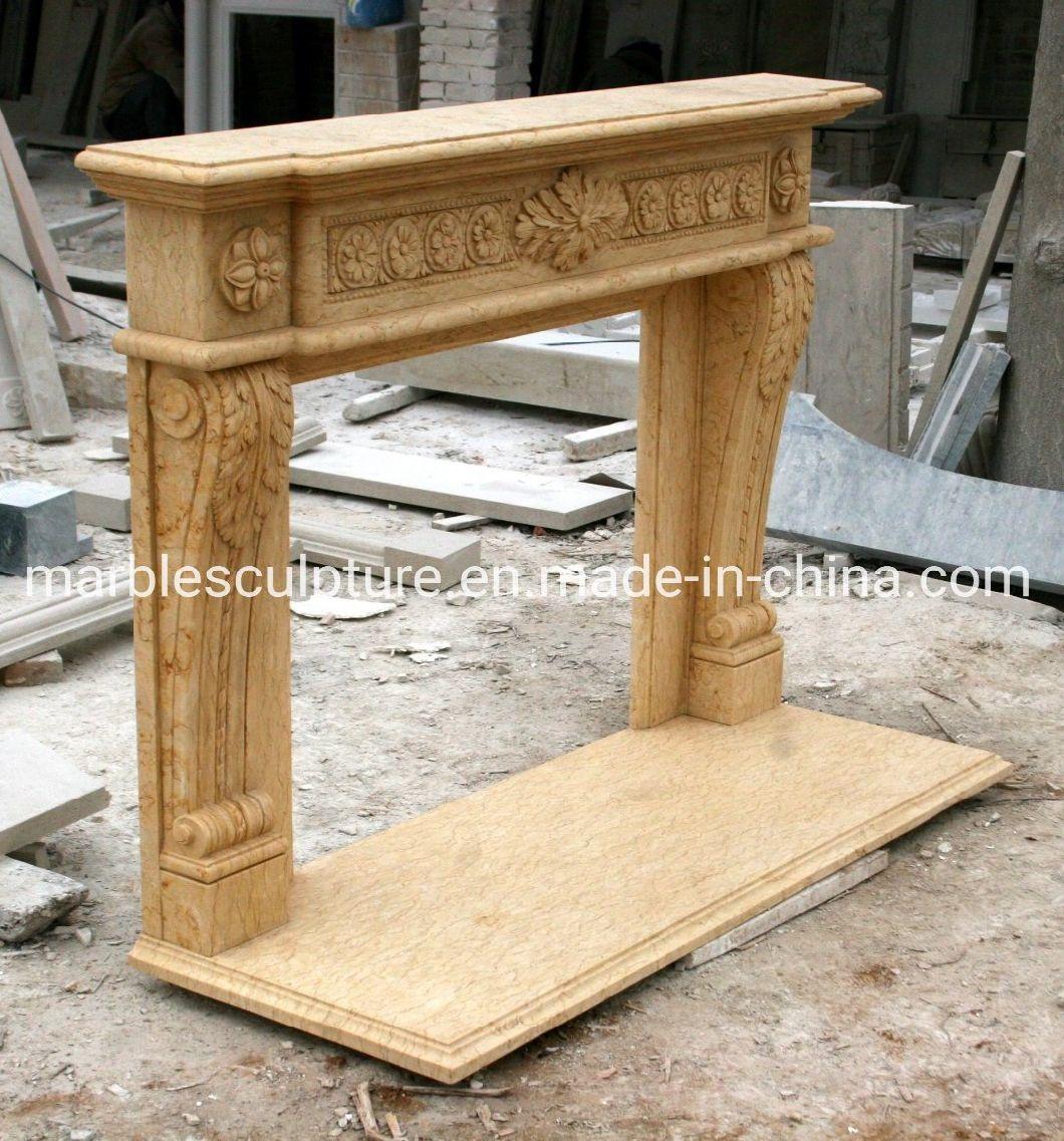 Stone Mantel Indoor Home Decoration Beige Marble Fireplace (SYMF-191)