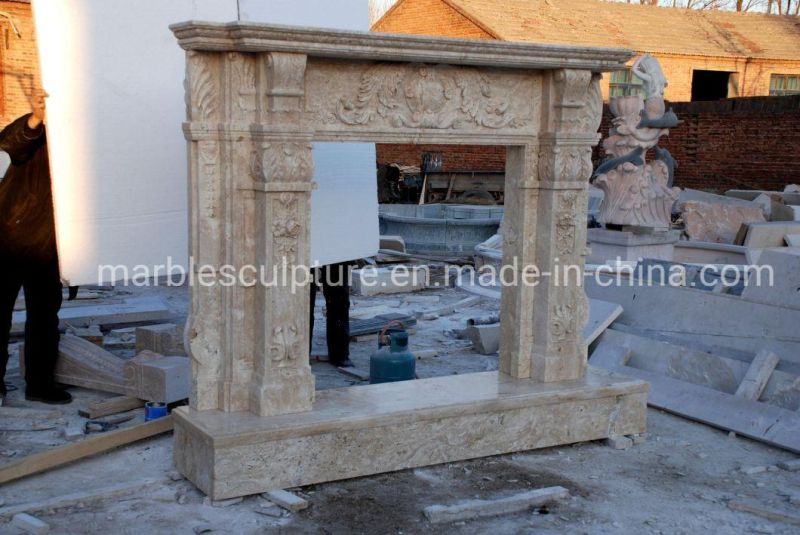 High Quality Hand Carved Antique Travertine Stone Marble Fireplace (SY-MF376)