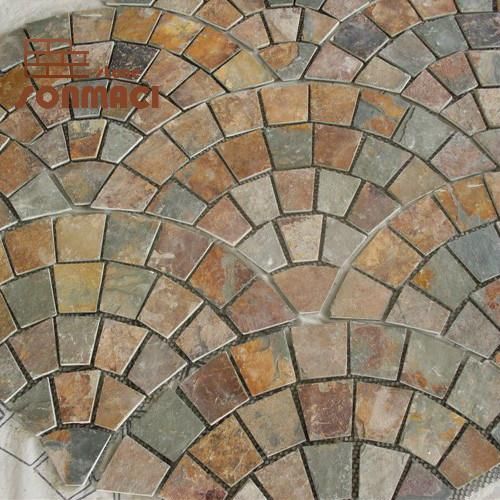 Natural Slate Fan Pattern Mat Mesh Stone for Garden