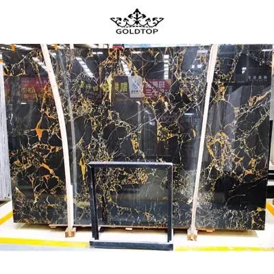 China Factory Large Floor Wall Interior Natural Black and Gold Marble Stone Tiles