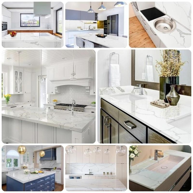 Calacatta White Quartz Stone Artificial Quarzt Slab Quartz Kitchen Countertop